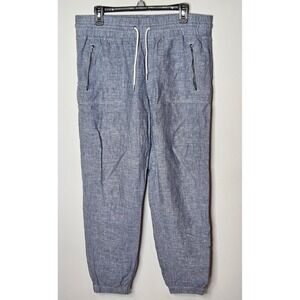 Athleta Cabo 100% Linen Jogger Pants Womens Size 14 Blue Lightweight Resort